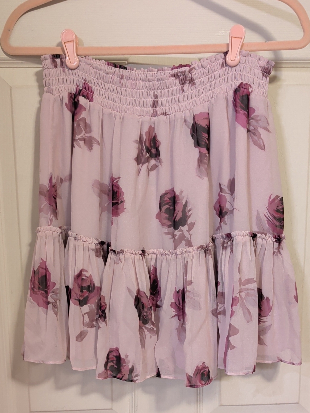 NWT Kate Spade 100% Silk Floral Tiered Smocked Mini Skirt Lt Purple/Lavender S